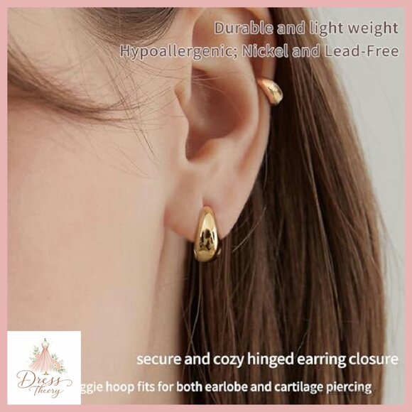 14K Gold Plated Hoop Earrings Set 10mm 14mm 17mm Hypoallergenic - Picture 4 of 8